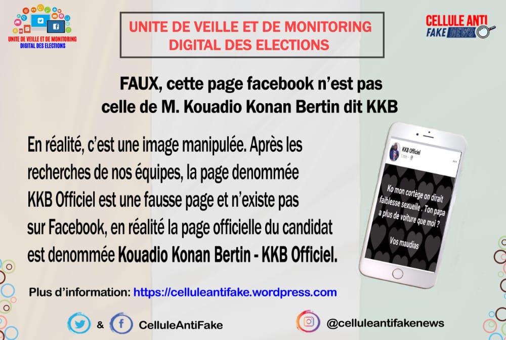 Faux, cette page Facebook n’est pas celle de M. Kouadio Konan Bertin dit KKB