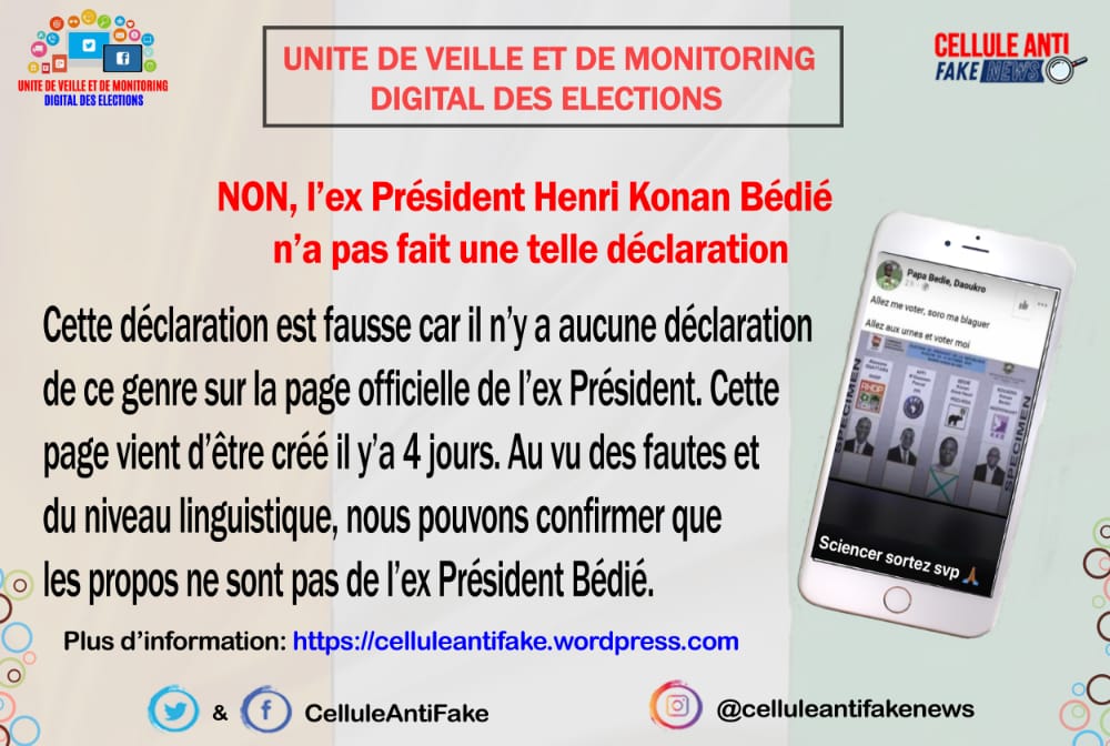 Non, l’ex Président Henri Konan Bédié n’a pas fait une telle déclaration